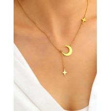 Stainless Steel Star Moon Lariat Necklace