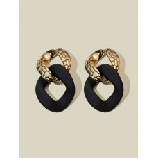 Black Gold Block Chain Drop Earrings