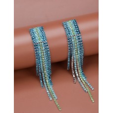 Ocean Hues Rhinestone Tassel Drop Earrings