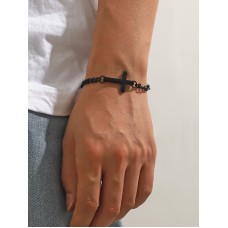Stainless Steel Cross Bracelet in Black