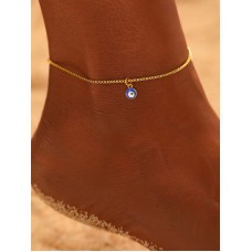 Stainless Steel Evil Eye Pendant Chain Anklet in Gold