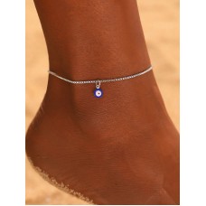 Stainless Steel Evil Eye Pendant Chain Anklet in Silver