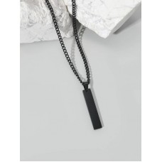 Stainless Steel Black Rectangle Pendant Necklace