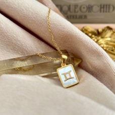 Stainless Steel Gold Plated Zodiac Sign Pendant Necklaces