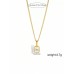 Stainless Steel Gold Plated CZ Rec Pendant Necklace 