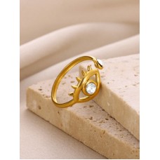 Stainless Steel Gold Plated Evil Eye Adjustable Ring