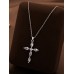 Stainless Steel CZ Cross Pendant Necklace Silver