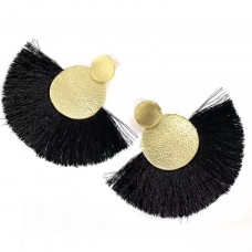 Disc Tassel Earrings in Black